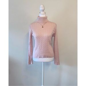 Vintage Pale Pink Cable knit Turtleneck Sweater. Size Small.